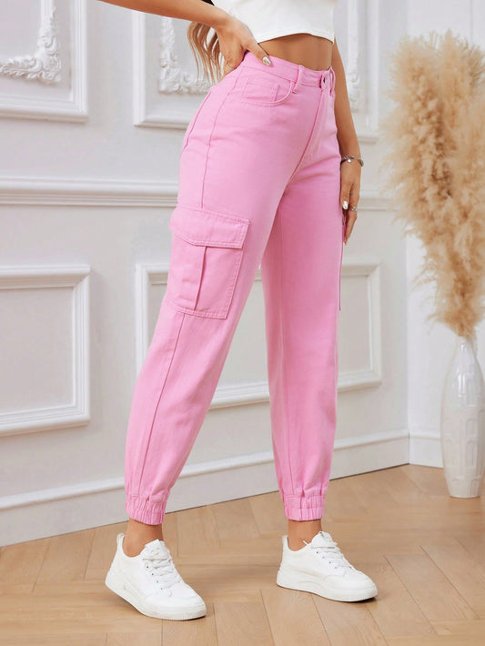 Privé Mid-Rise Pink Denim Jogger Jeans
