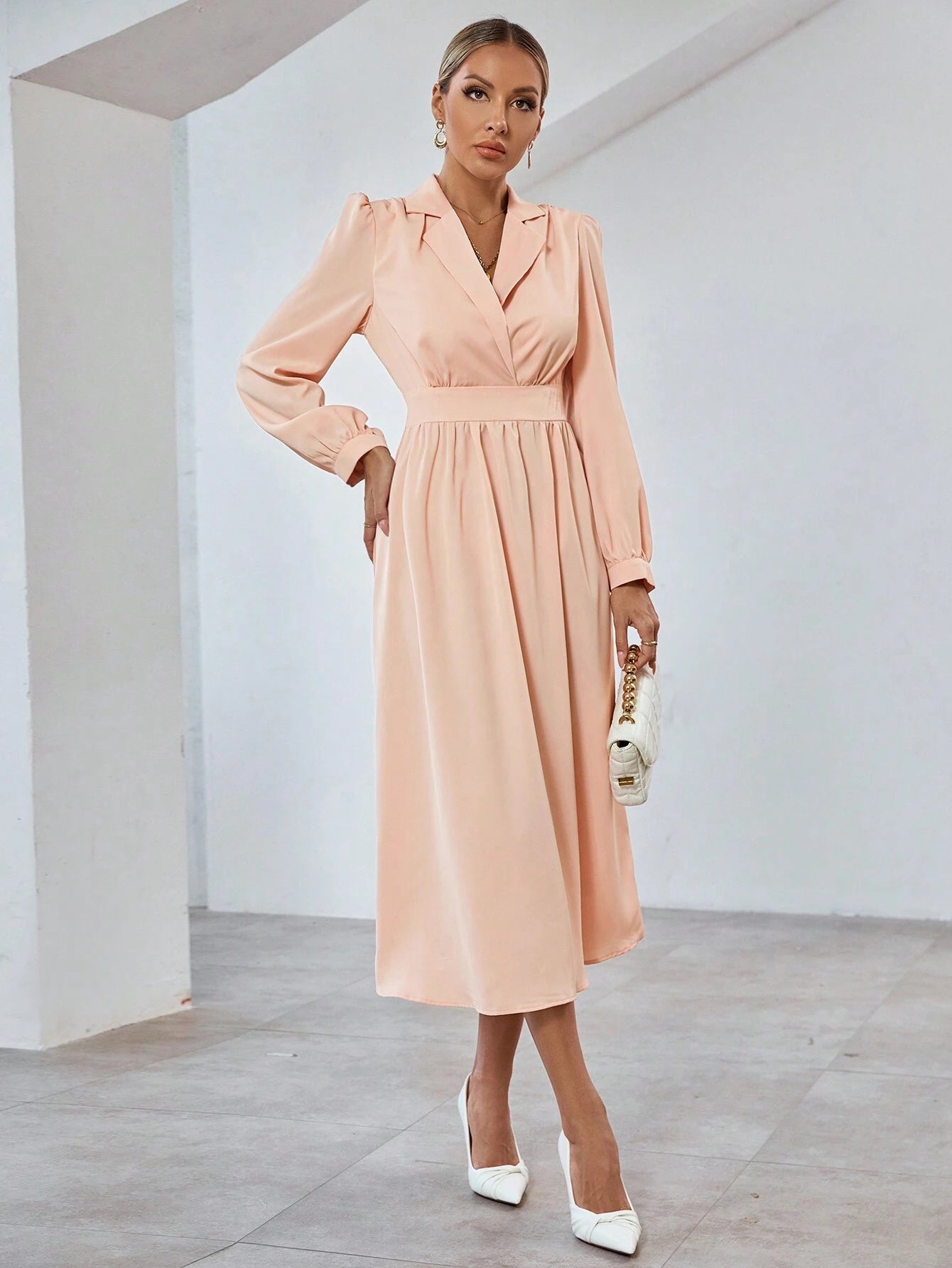 Bizwear Lapel Collar Long Sleeve Women'S Dress