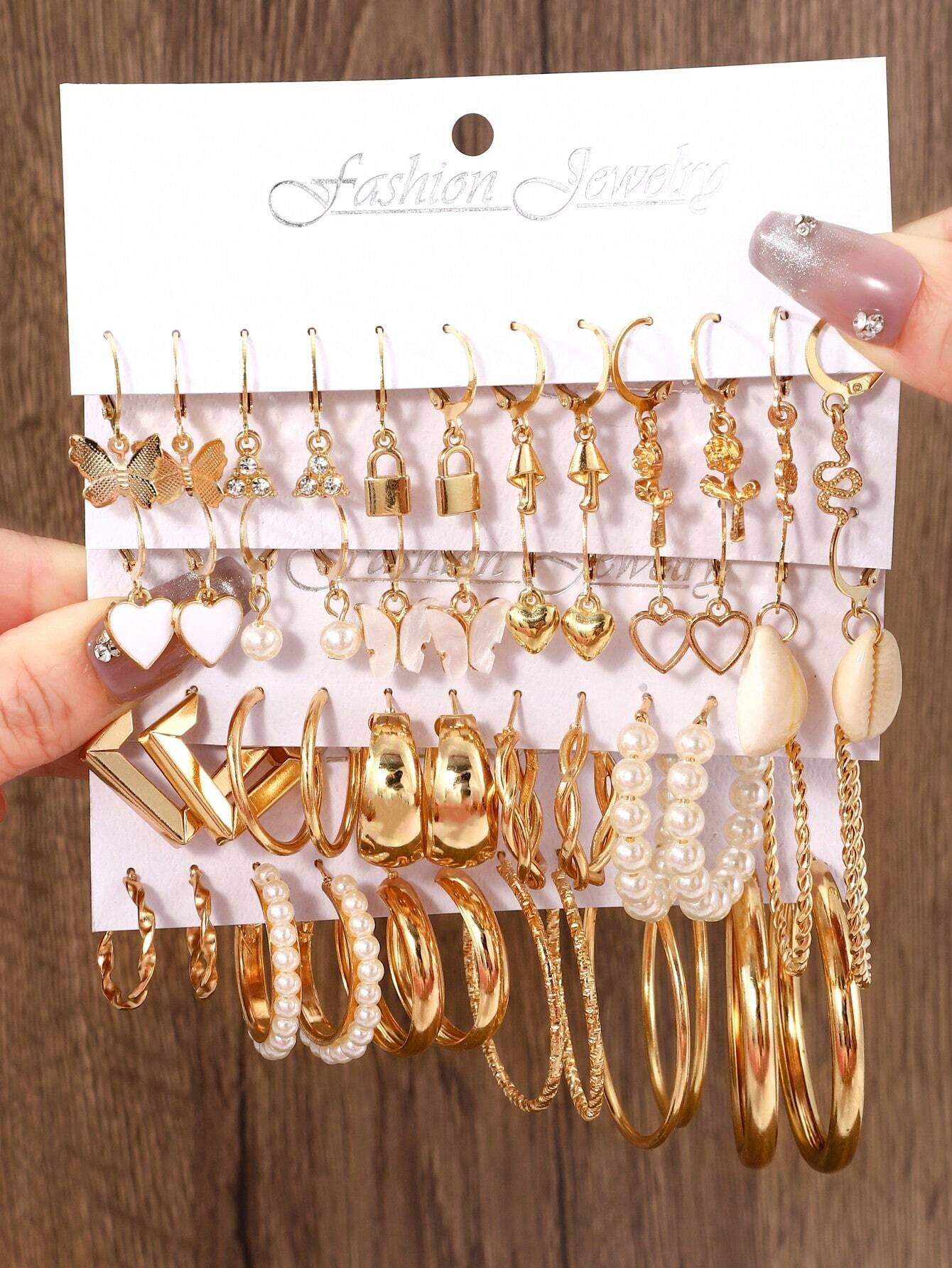 48Pcs/Set Fashionable Faux Pearl Twist Design Wide Multilayer Earrings, Perfect for Party, Date, Gift and Daily Wear