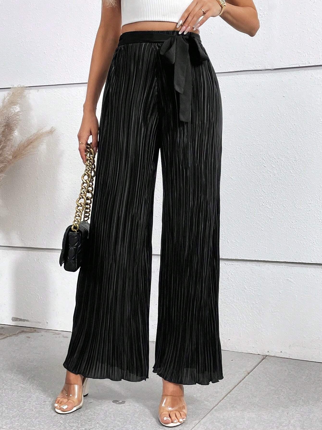 Privé Women'S Tie Waisted Pleated Wide Leg Pants