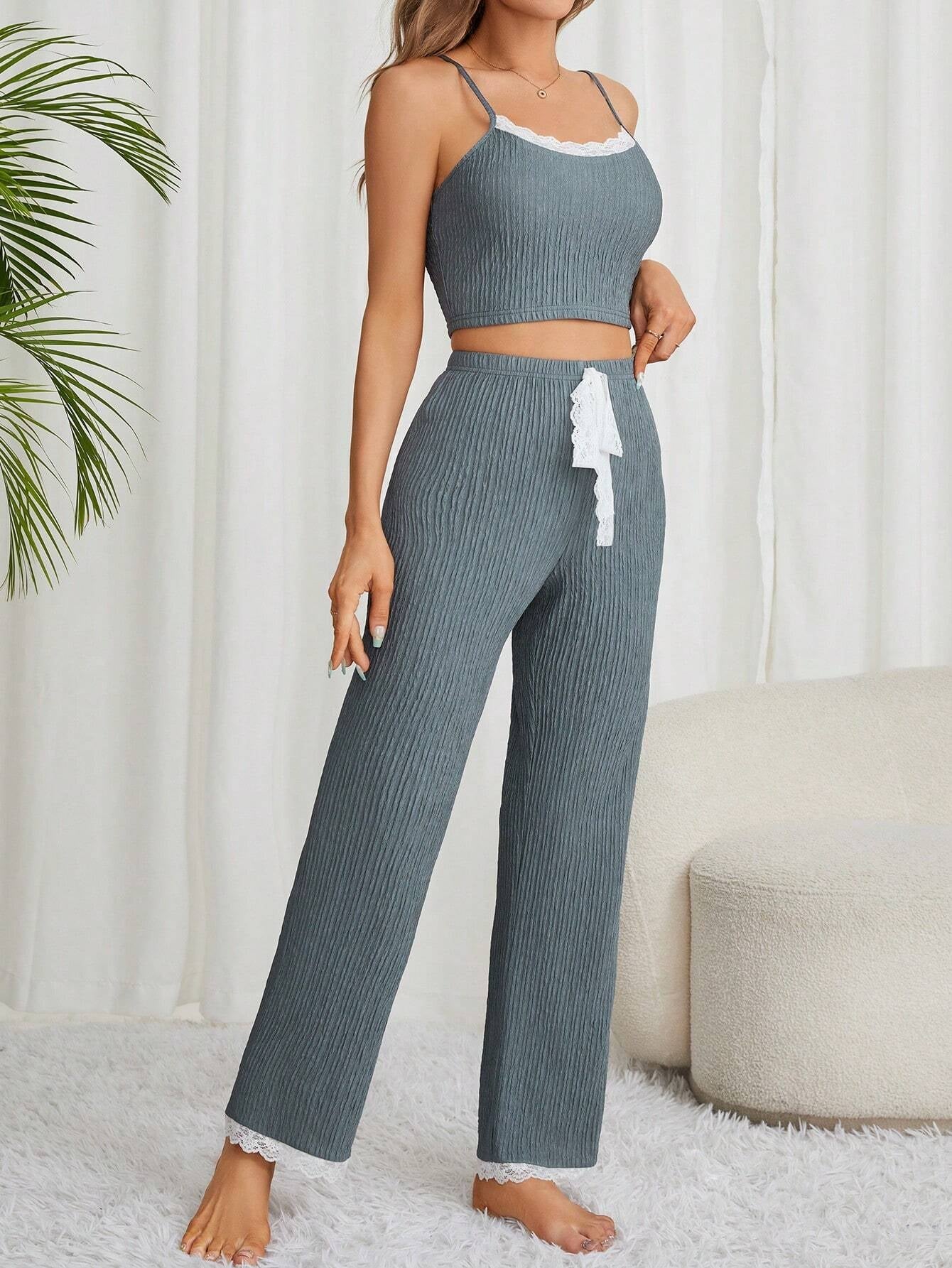 Women'S Lace Trimmed Pajama Set