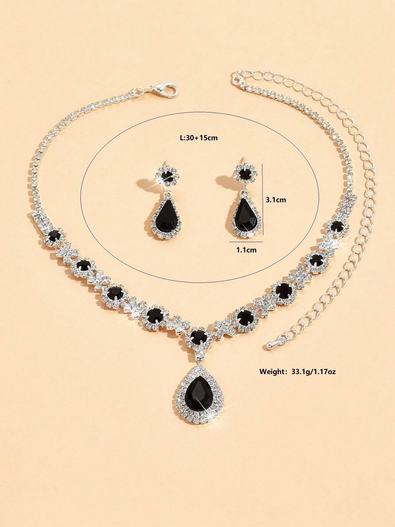 3Pcs Wedding Women'S Fashion Jewelry Set Tassel Rhinestone Earrings Necklace Luxury Party Fashion Accessories