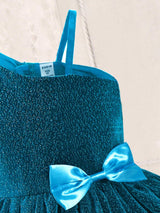Young Girl Asymmetrical Collar Princess Style Tulle Dress with Ribbon Decor, Perfect for Parties