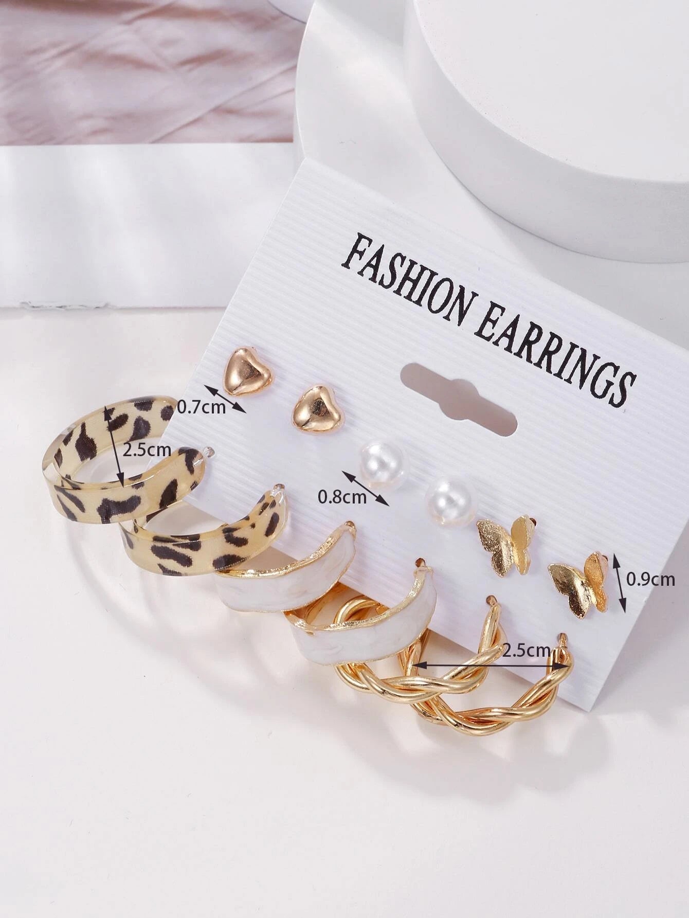 6Pairs Heart & Faux Pearl Decor Earrings