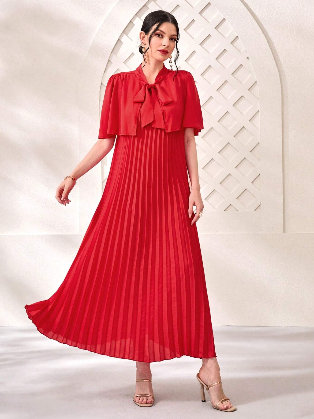 Najma Tie Neck Pleated Hem Dress