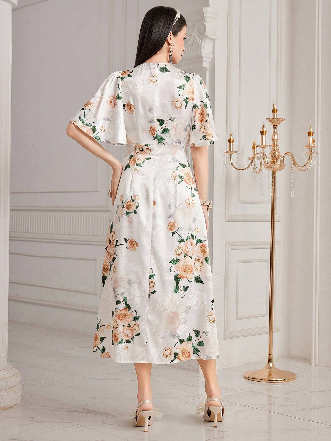 Modely Women'S Floral Printed Butterfly Sleeve Dress