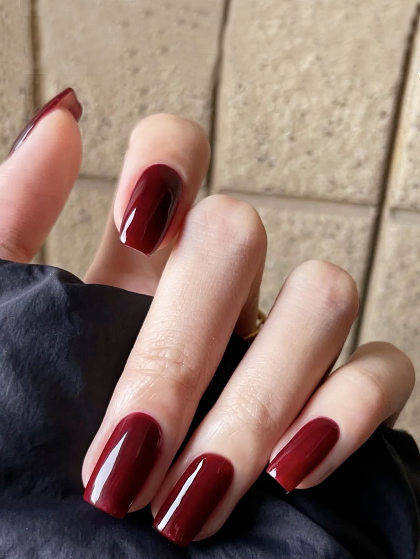 Transform Your Nails with 24Pcs Short Square Burgundy Glossy Solid Fake Nail & 1Sheet Tape & 1Pc Nail File