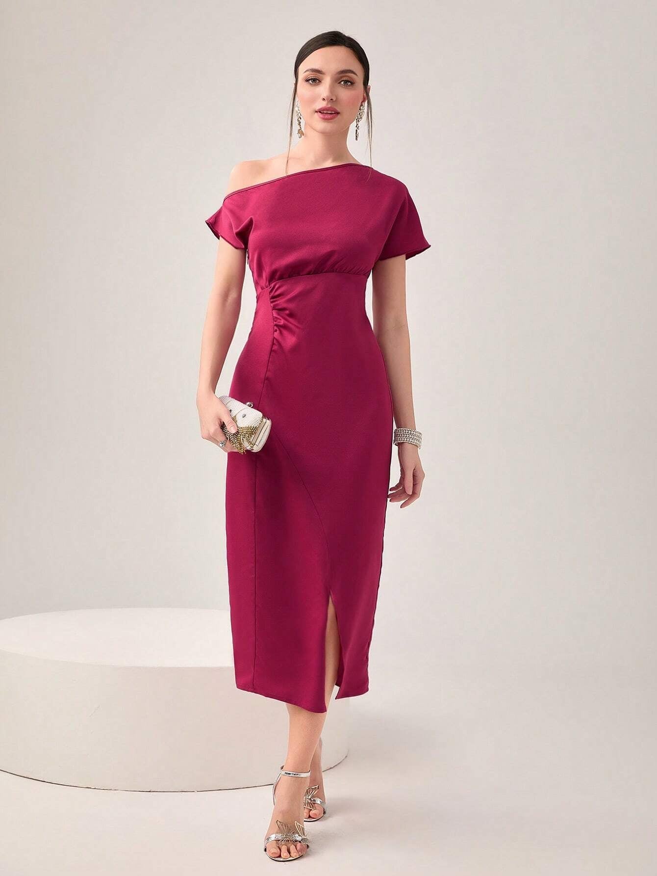 Modely Asymmetrical Neck Split Hem Dress