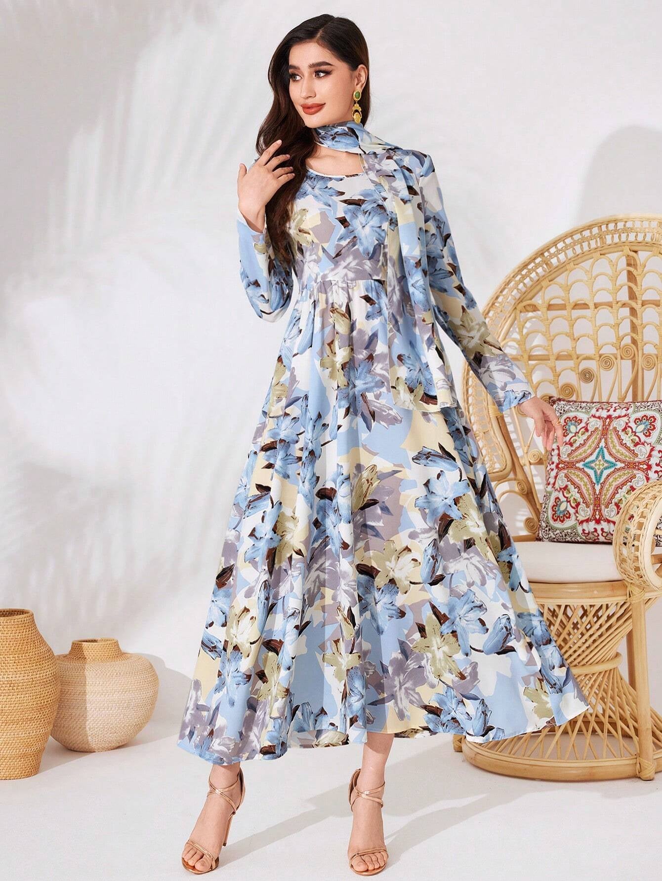 Modely Women'S Floral Print Long Sleeve Dress