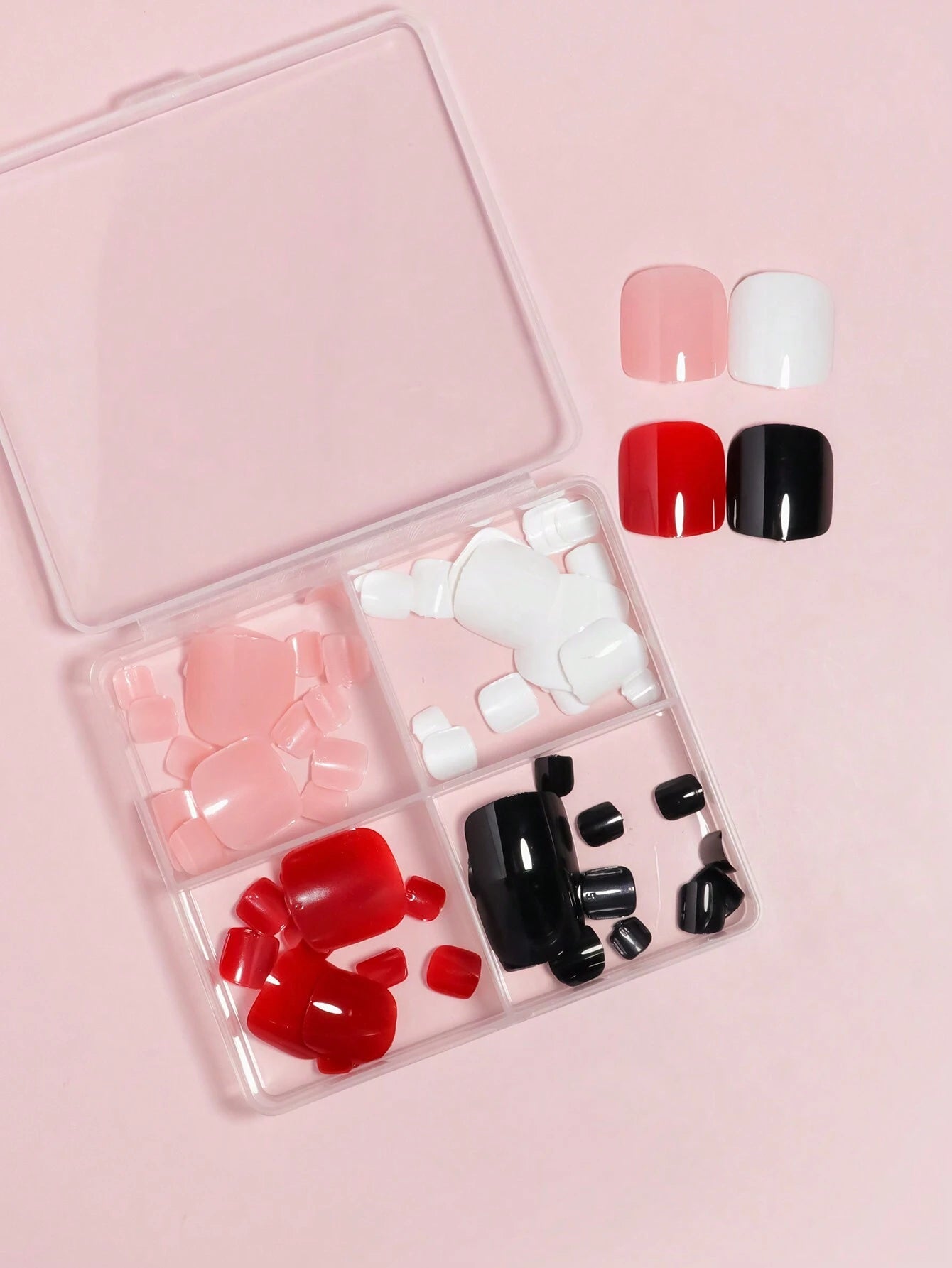 96Pcs(Pink/Cherry Red/Light Purple/Dark Purple) Short Square Press on Toenails Designed Press on Toenails Full Cover, 4 Glossy False Toenails for Feet, French Design Fake Toenails for Summer Nail Art Set for Women and Girls with Re-Usable Storage Box