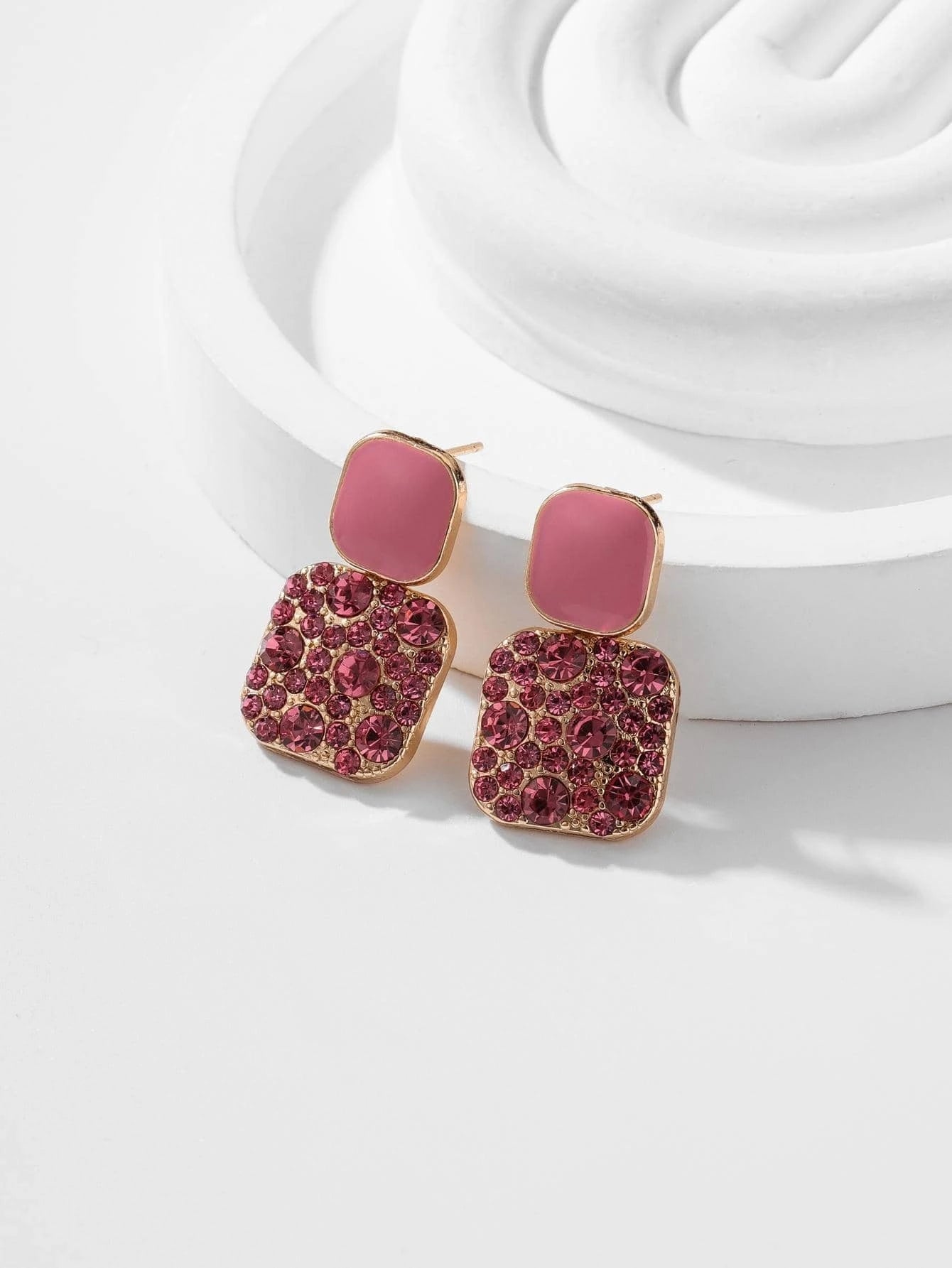 Rhinestone Decor Geometric Drop Earrings