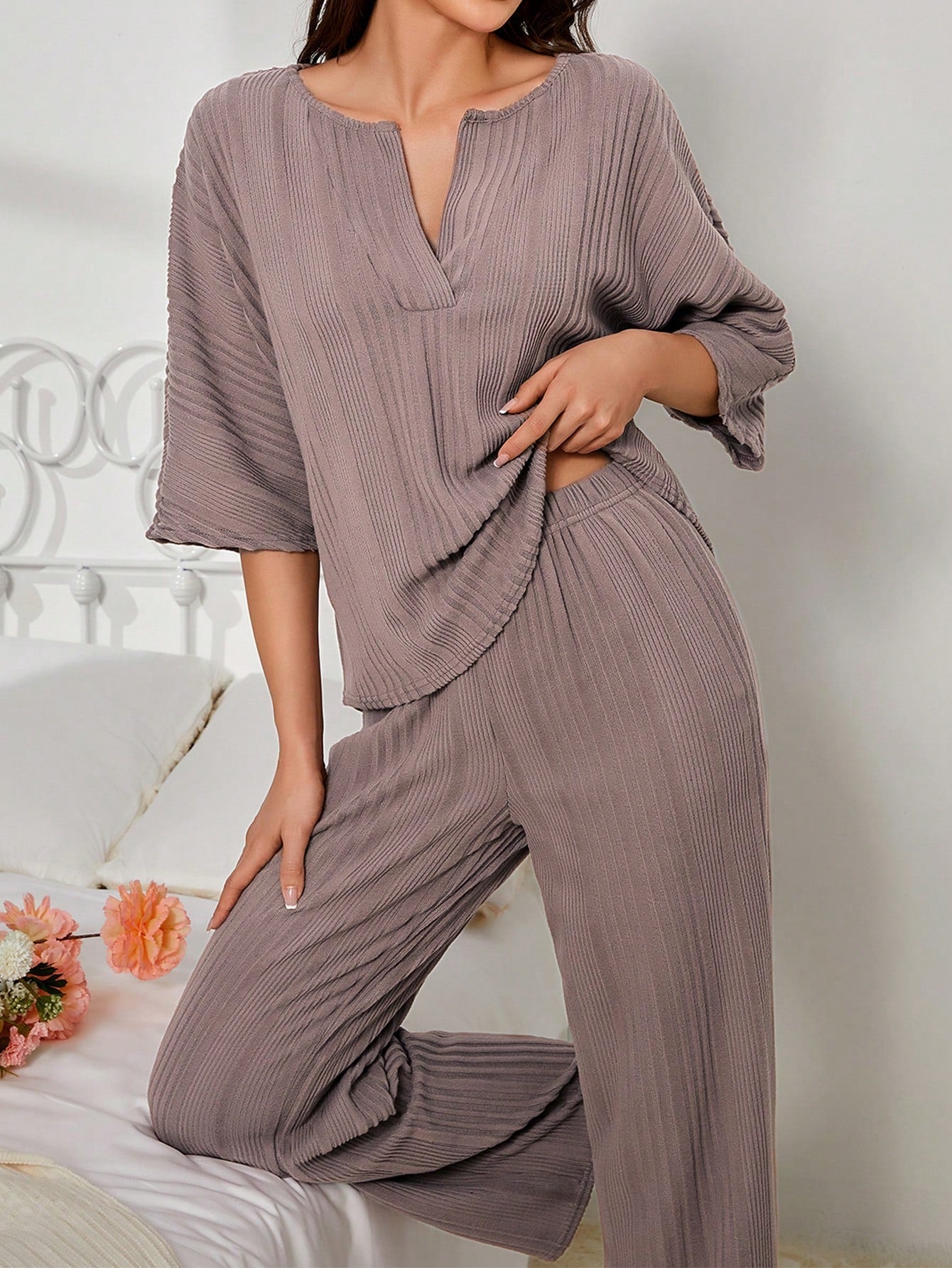 Women'S Solid Color Loose Fit Homewear Set