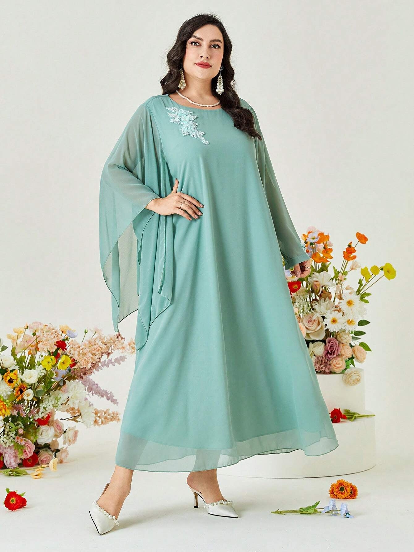 Najma plus Floral Embroidery Draped Detail Dress