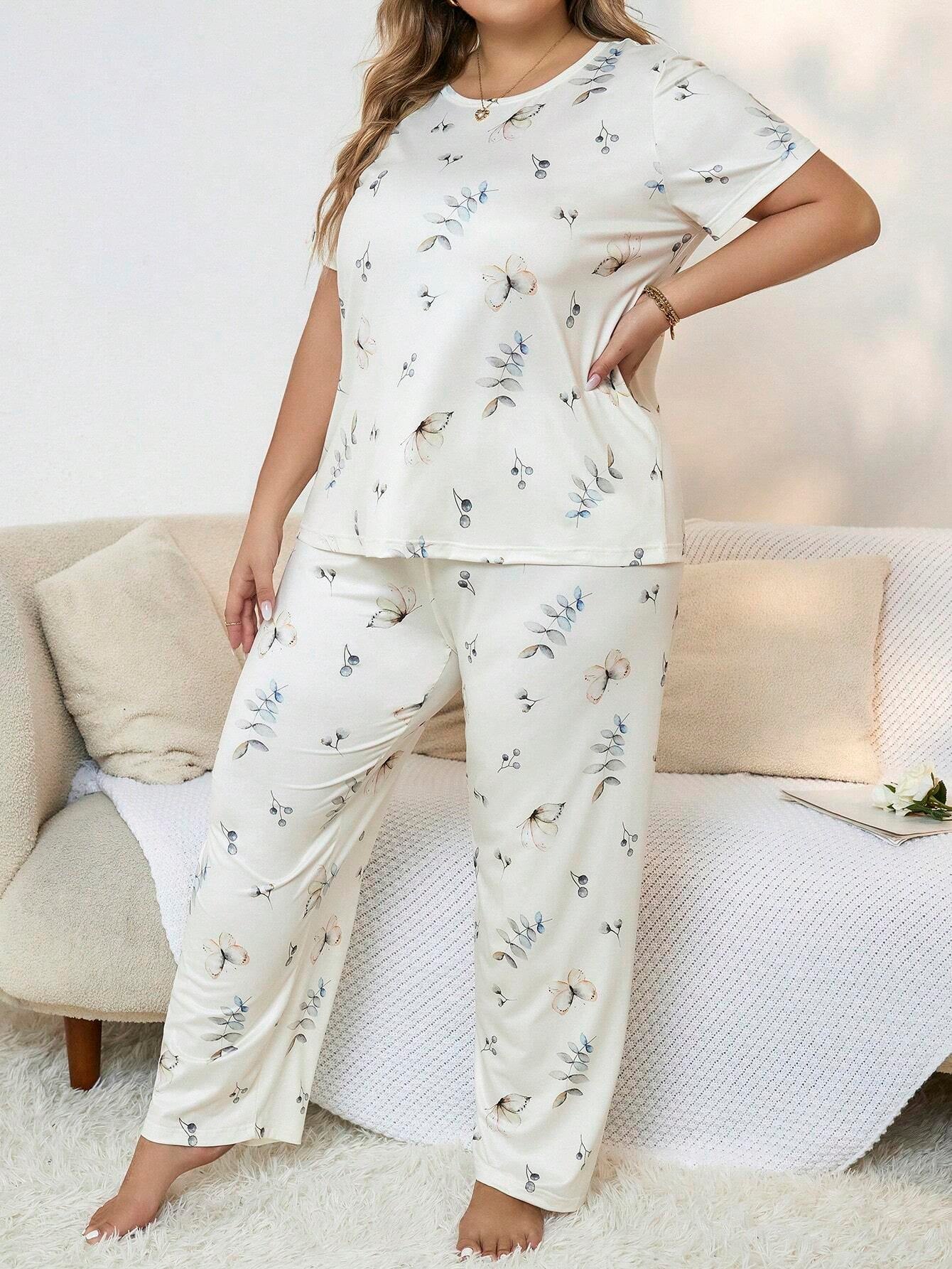 Plus Size Butterfly Printed Pajama Set