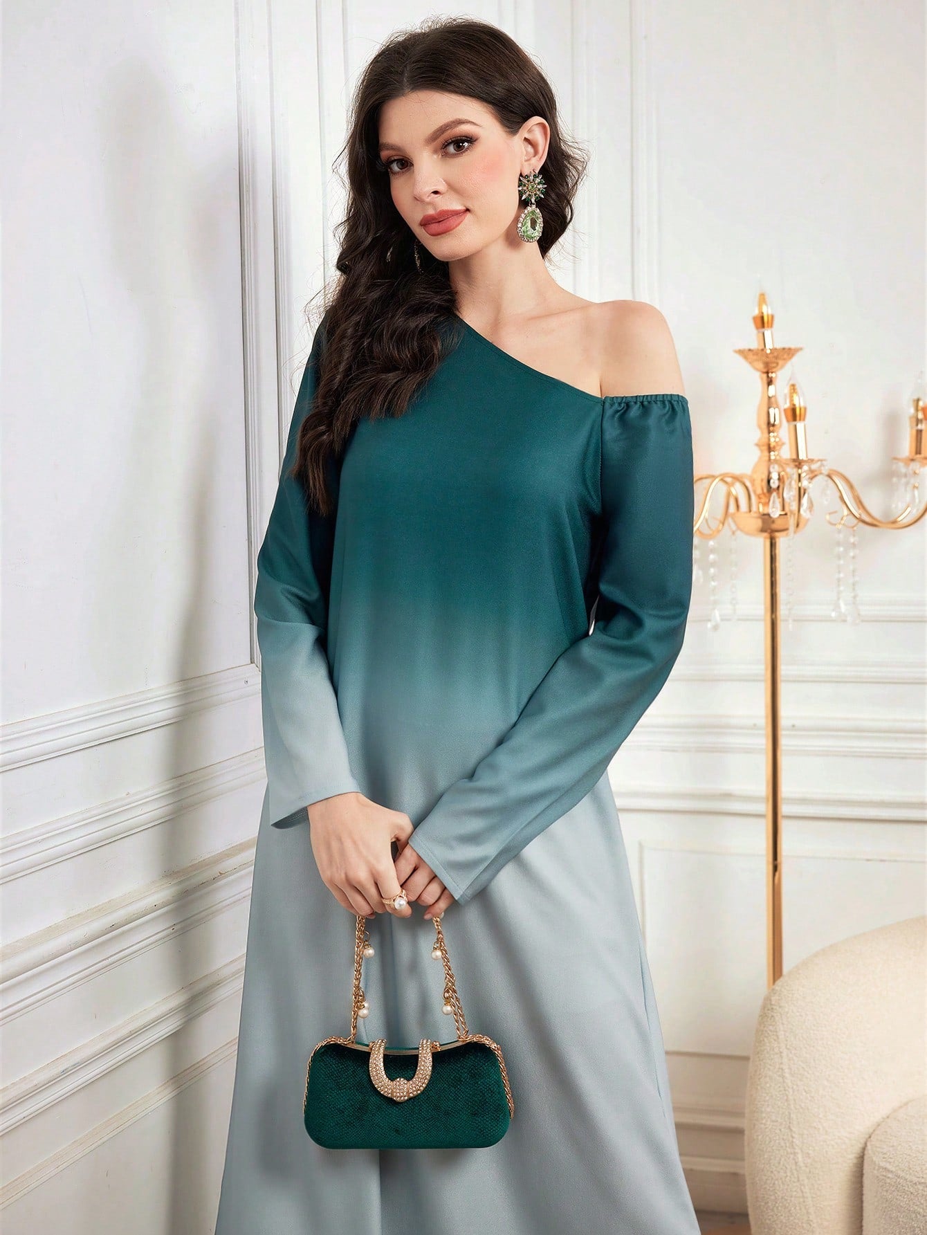 Modely Ombre Oblique Shoulder Women'S Dress