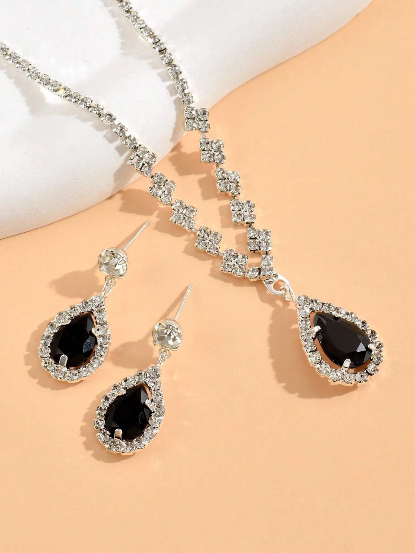 Rhinestone Water-Drop Charm Necklace & Drop Earrings for Women for Party Banquet Wedding