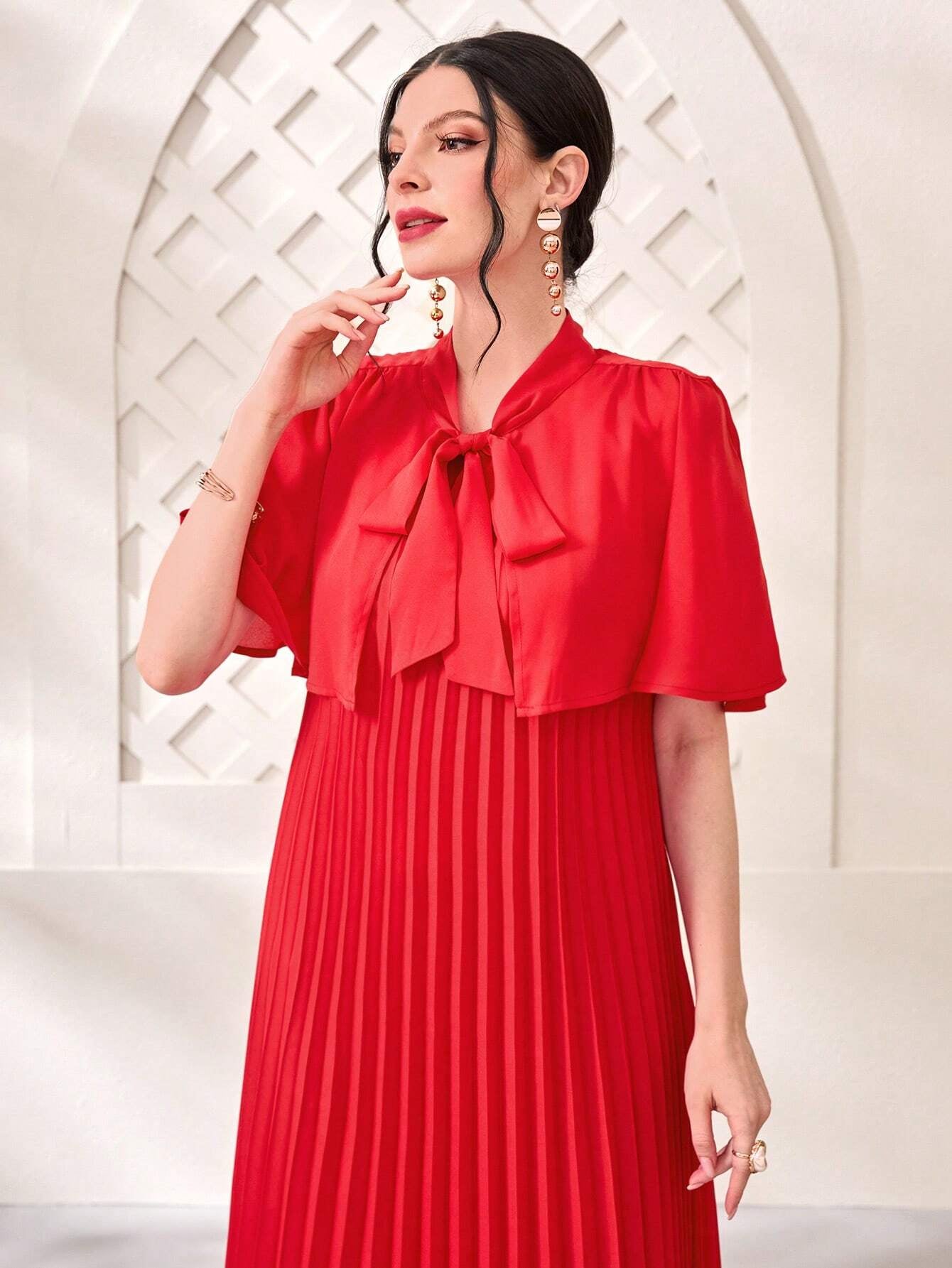 Najma Tie Neck Pleated Hem Dress