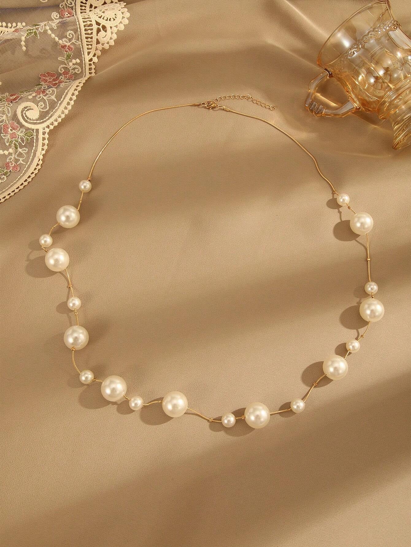 1Pc European and American Popular Long Faux Pearl Sweater Chain Necklace