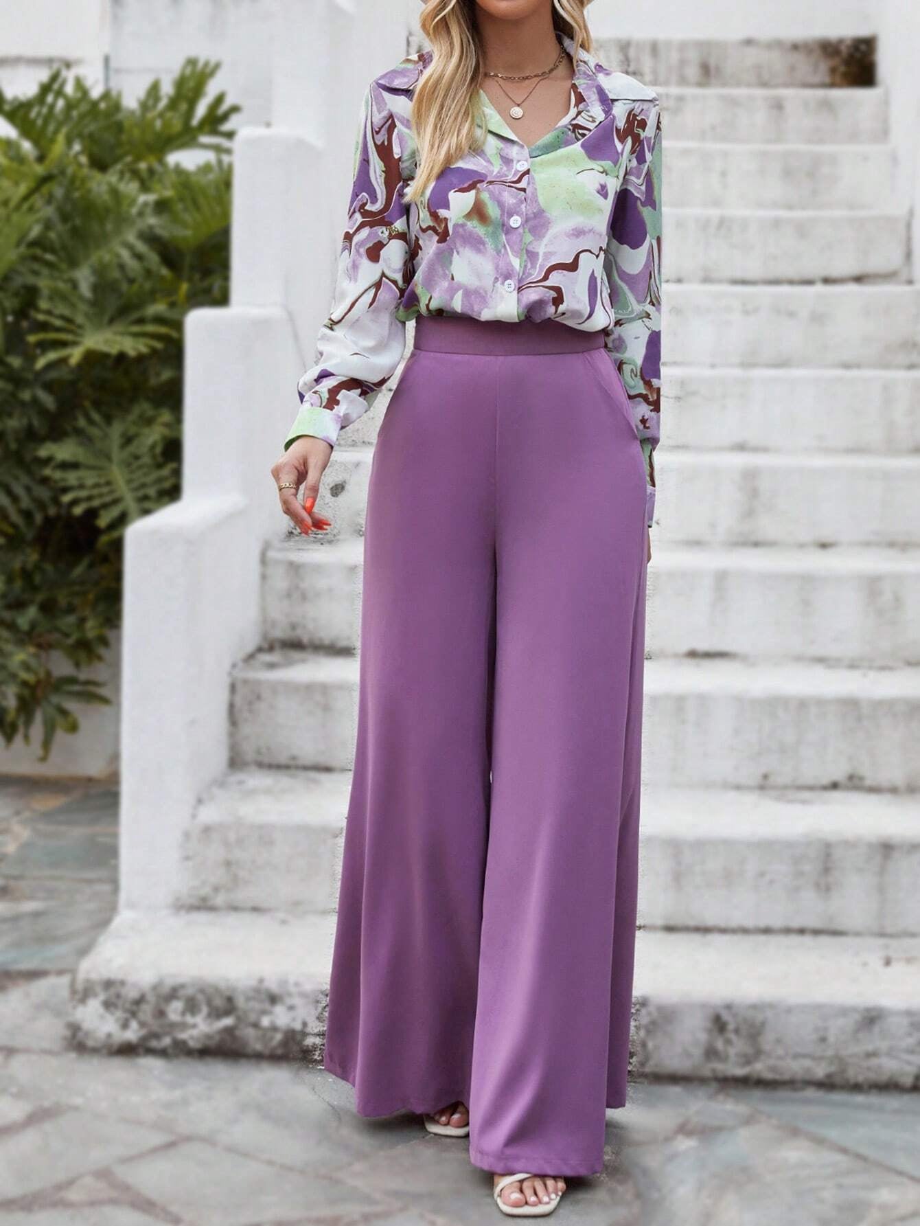 Privé Graphic Print Shirt & Wide Leg Pants