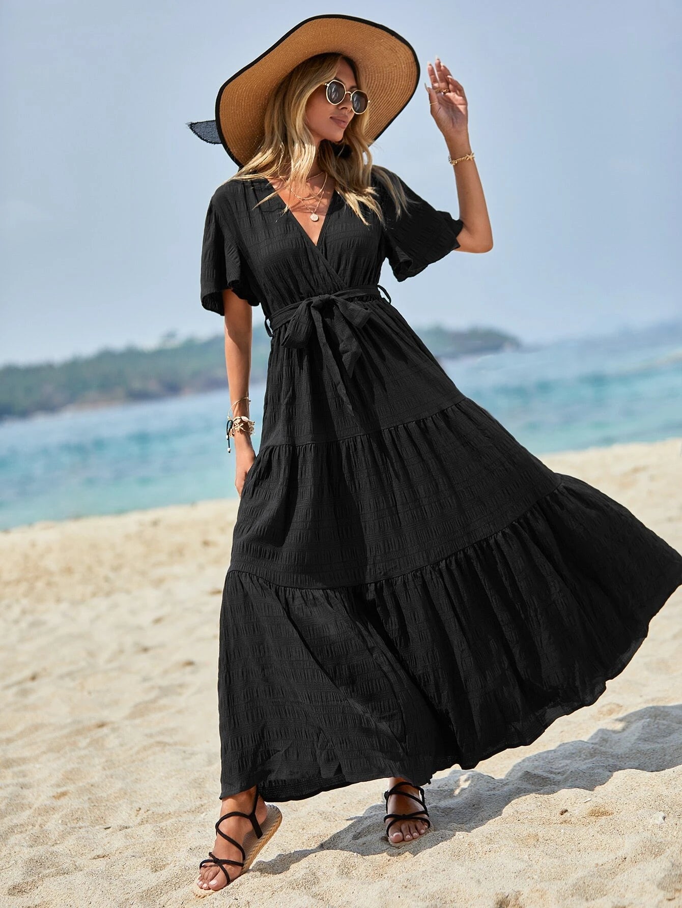 Clasi Bell Sleeve Belted A-Line Dress