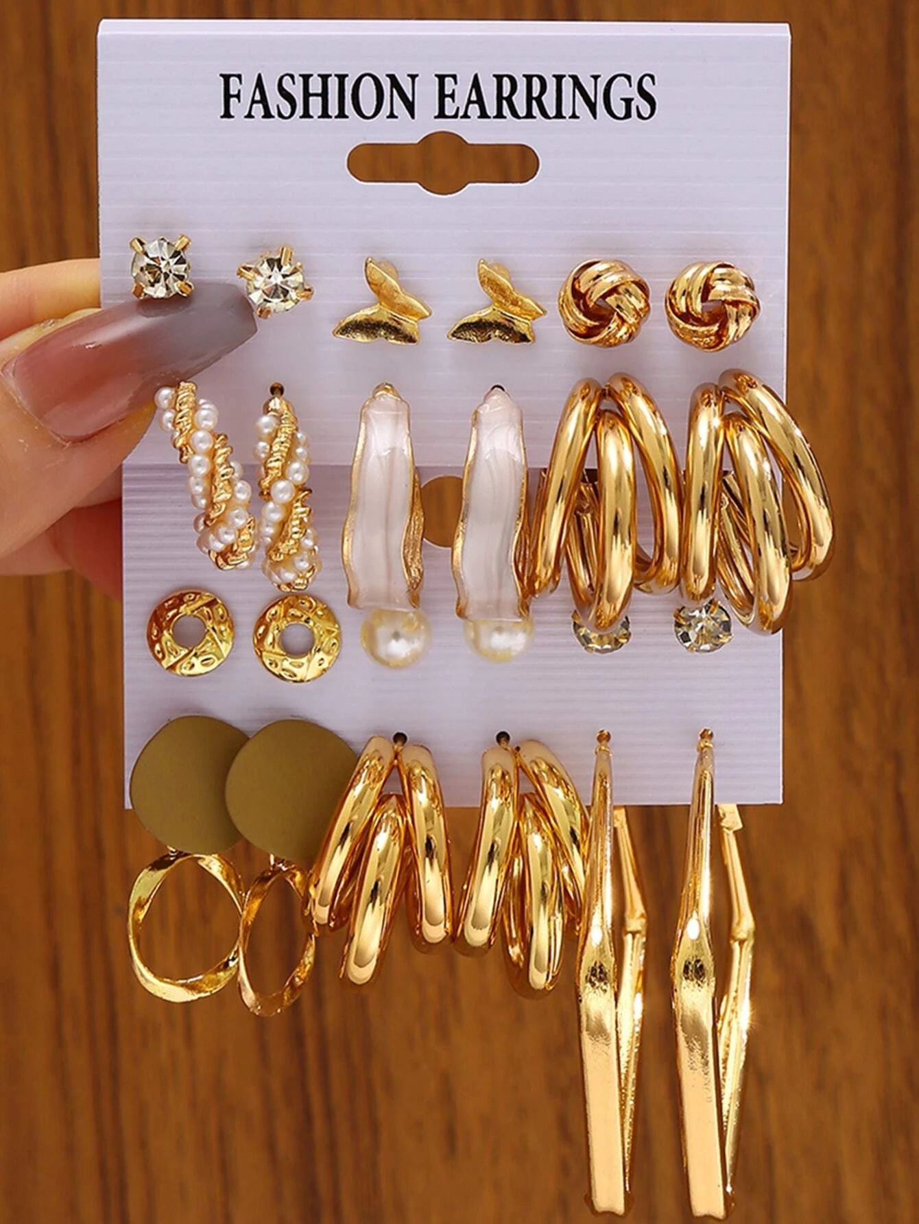 24Pcs Simple Rhinestone Faux Pearl Earrings with Metallic Geometric Design for Women, Perfect for Vacation, Dating, Gifts and Daily Wear