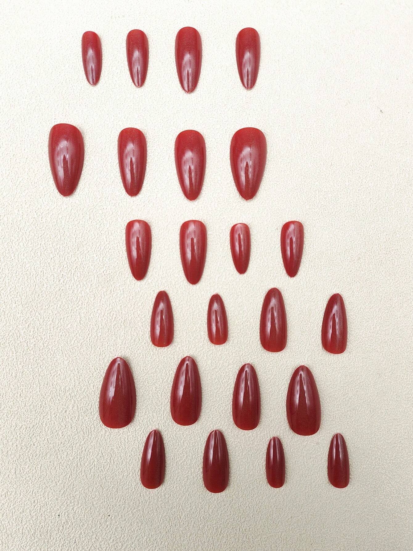 24Pcs High-Grade Large Red Cat Eye & Trendy Almond-Shaped False Nails Set for European & American Styles + 1Pc Jelly Glue + 1Pc Nail File
