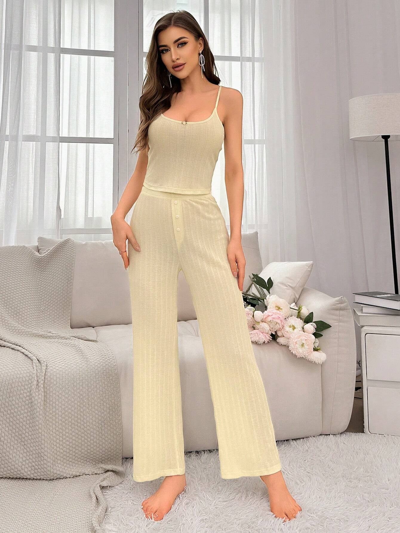 Women'S Solid Color Ribbed Casual Homewear Set