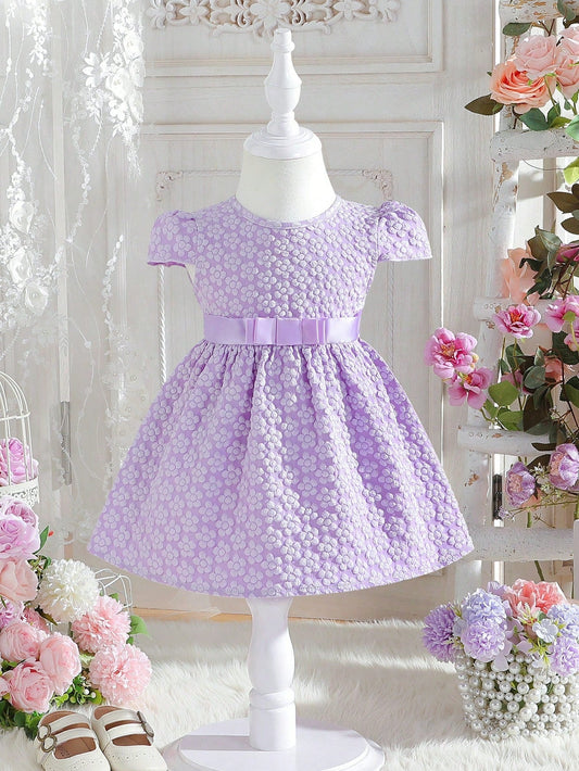 Baby Girls' Floral Jacquard Princess Dress for Parties