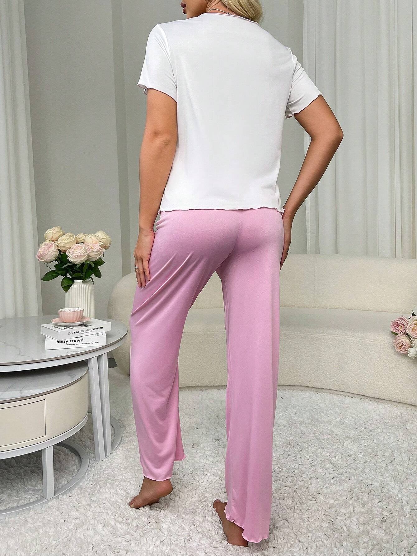 Colorblock Casual 2Pcs Women'S Homewear Set