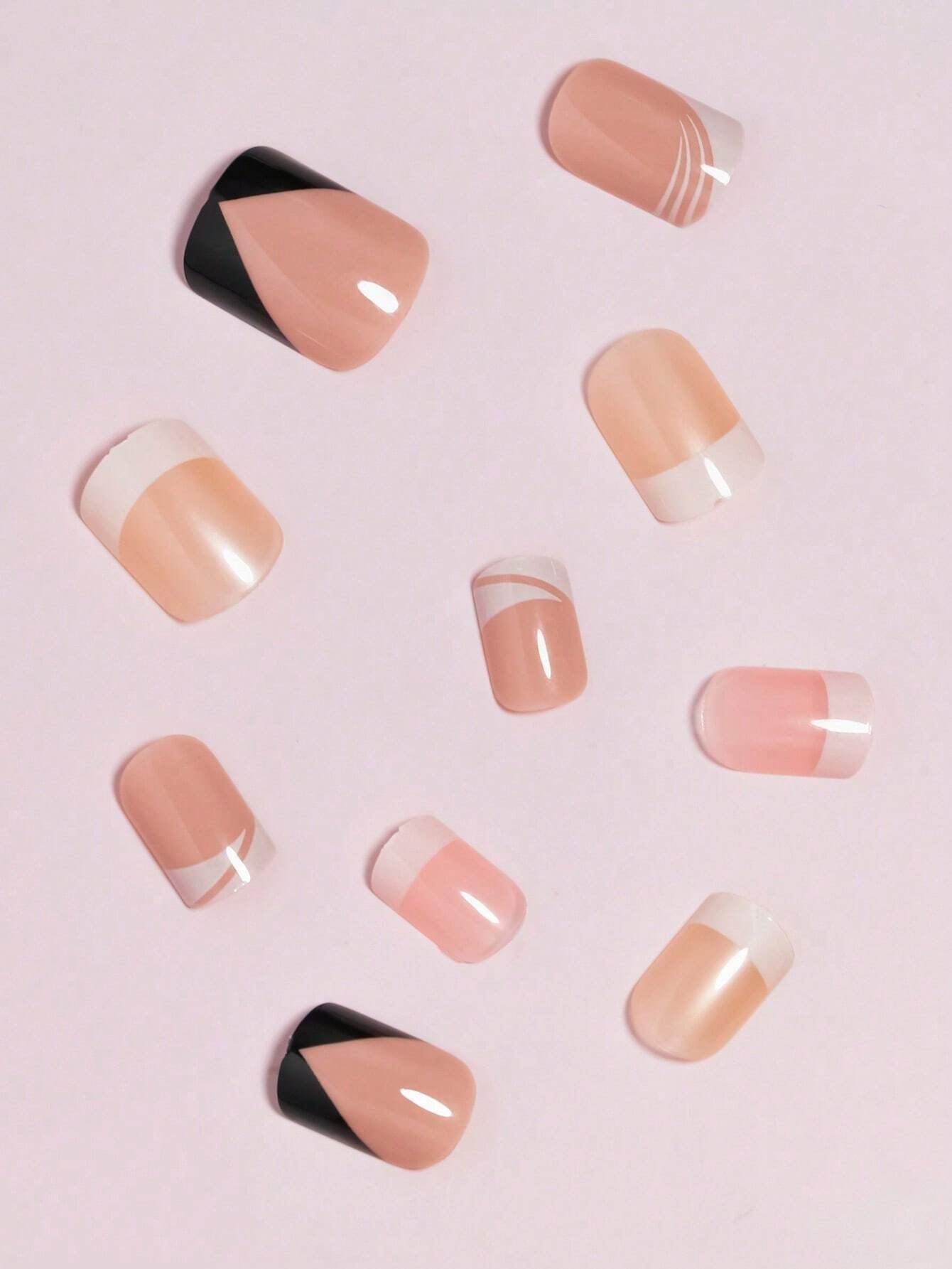 96Pcs(Dark Nude/Nude/Cream/Shrimp Pink-4Colors) Medium Square Press on Nails Acrylic Short Fake Nails Full Cover Solid Colors Designs Shiny Glue on Nails False Nail as Gift for Women and Girls with Storage Box