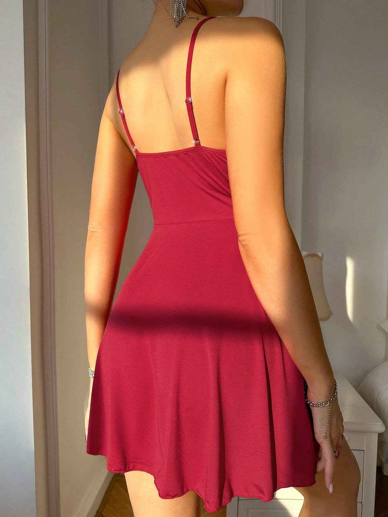 Women'S Lace Bowknot Hollow Out Sleep Dress