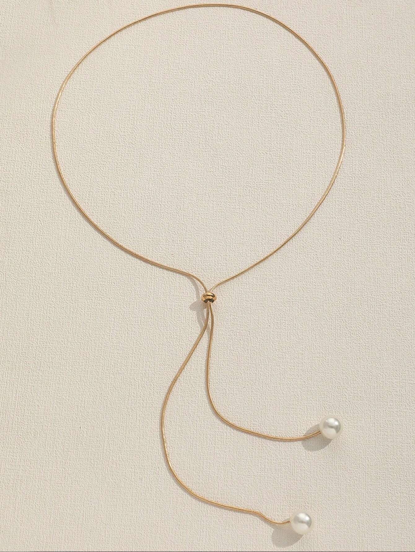 1Pc Fashionable and Versatile Adjustable Pull-Cord Long Faux Pearl Necklace for Women