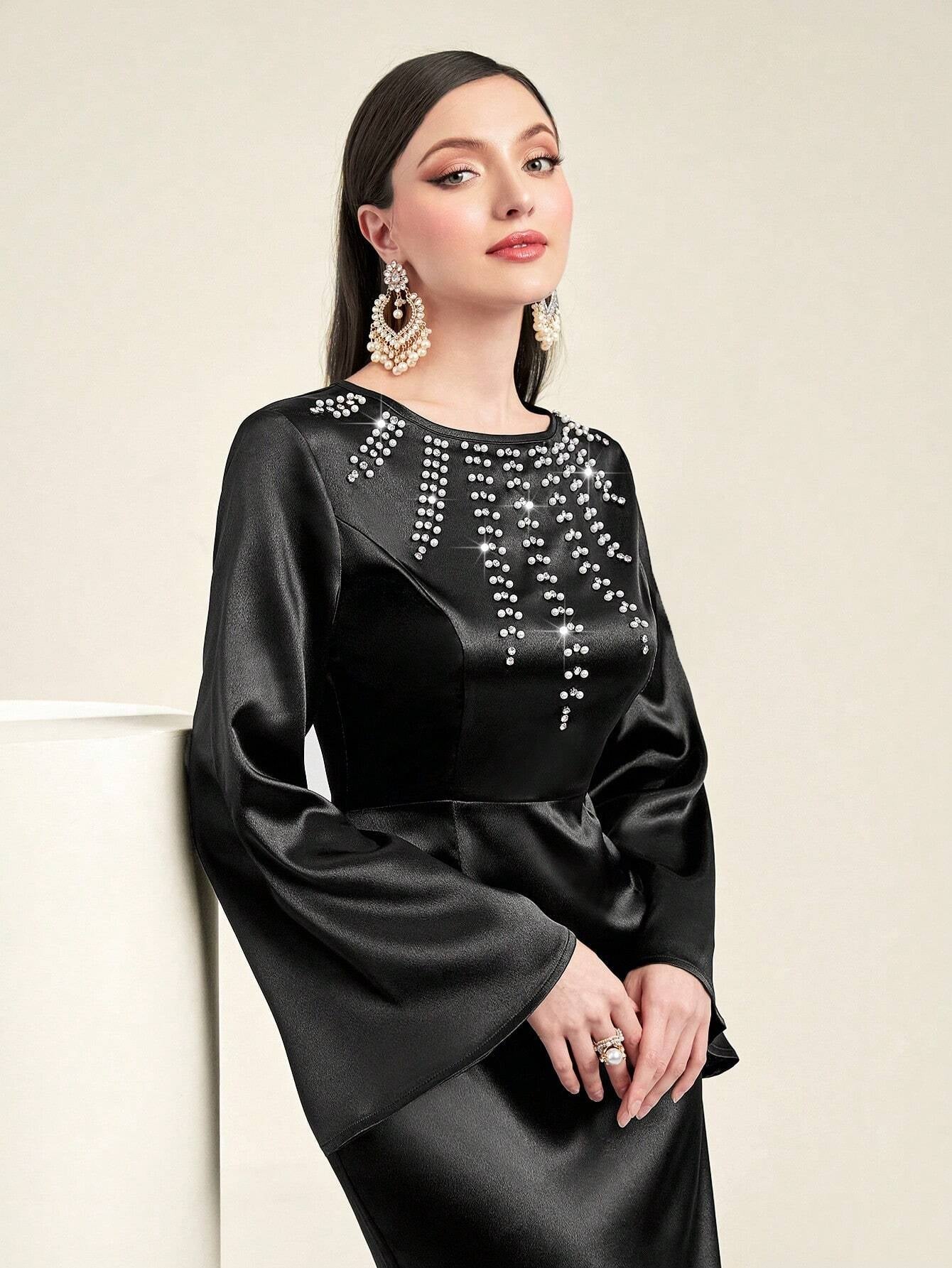 Najma Rhinestone Detail Bell Sleeve Dress
