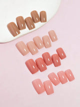 4 Colors (96 Pcs) Square Shape Press Nails Medium Size False Nails Brown Series Fake Nails Acrylic Faux Gloss Design Nails Full Coverage Nails for Women and Girls as Gifts