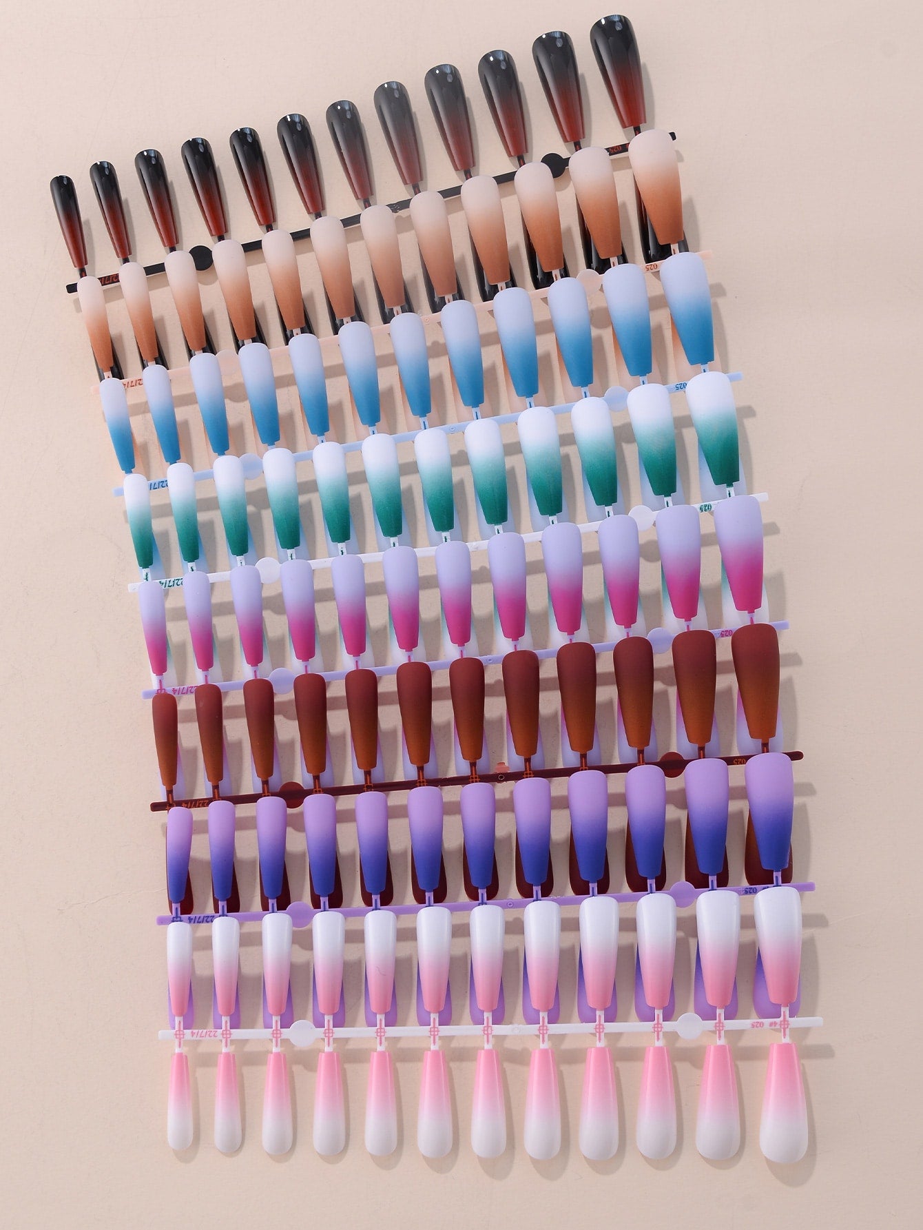 Get Glamorous with 192Pcs Long Coffin Multicolor Ombre Fake Nail