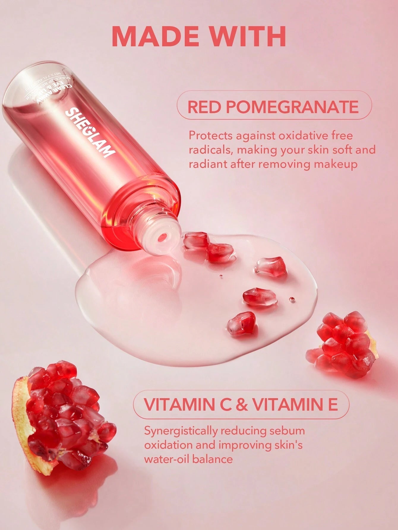 SHEGLAM Clear Away Eye & Lip Makeup Remover Nourishing Non-Greasy and Lightweight Deep Cleansing Moisturizing Makeup Remover for Eyes and Lips Ultra Gentle on Eyes with Red Pomegranate Vitamin C Vitamin E Black Friday Sale Makeup Remover