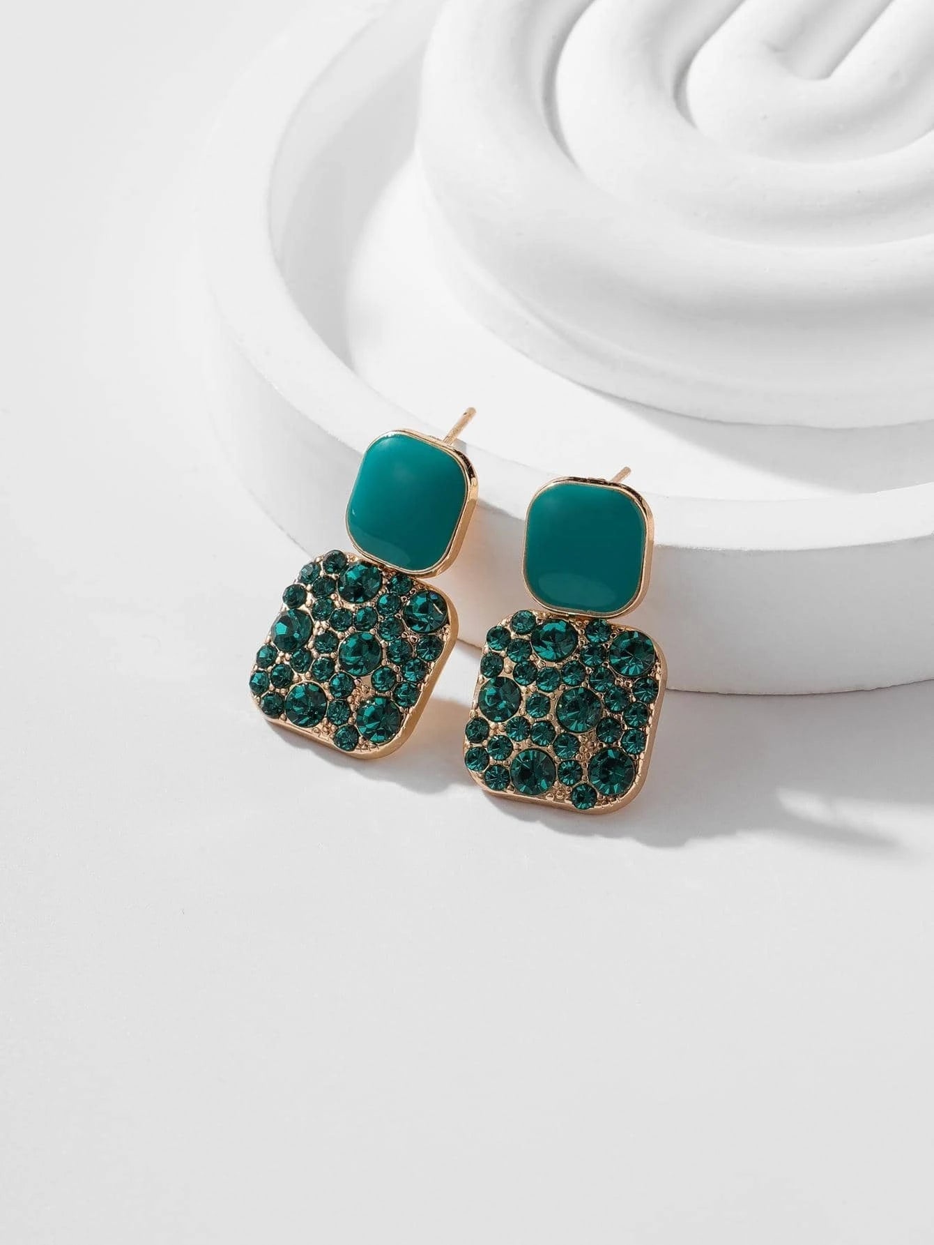 Rhinestone Decor Geometric Drop Earrings