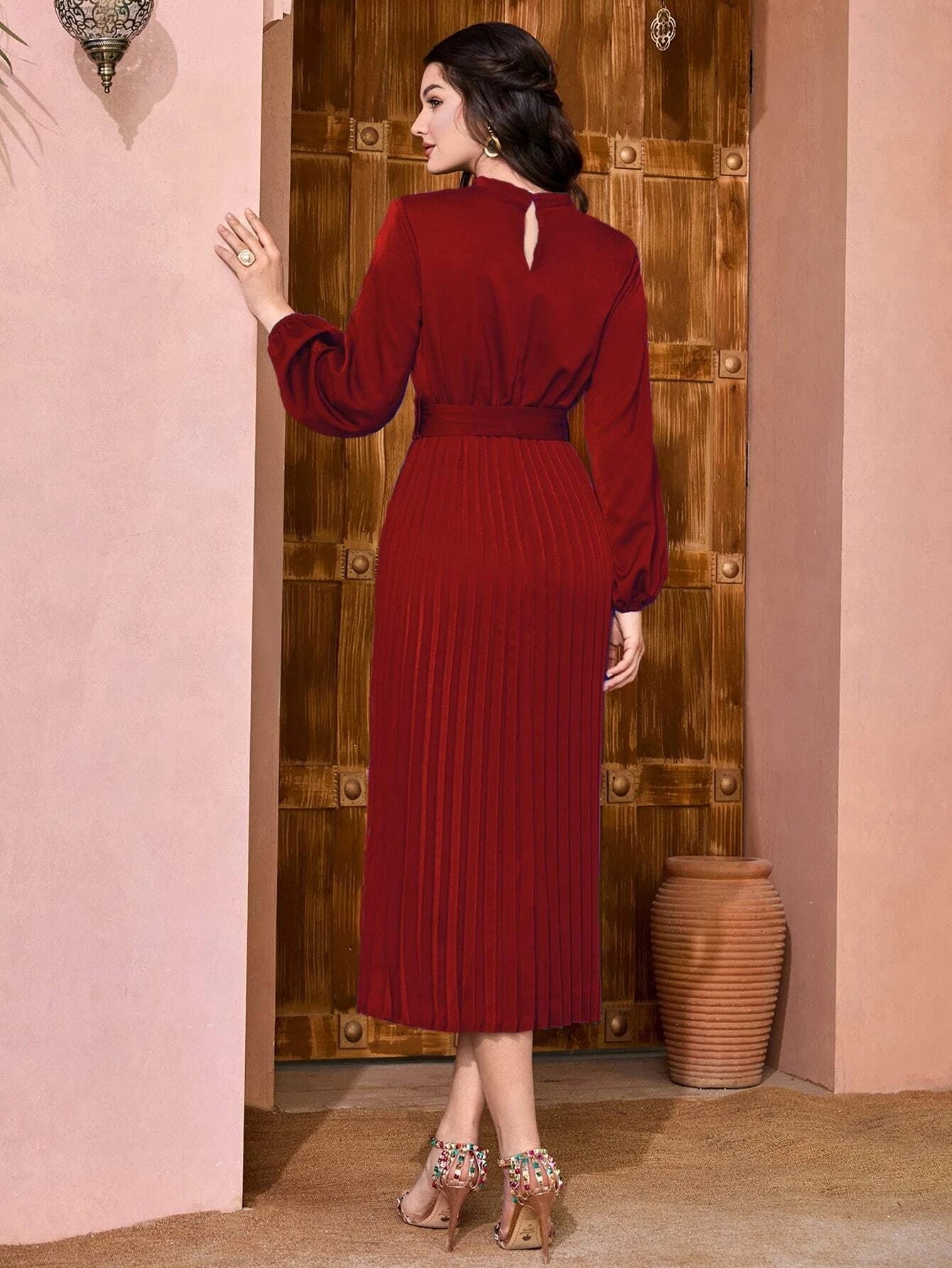 Mulvari Women'S Lantern Sleeve Pleated Dress