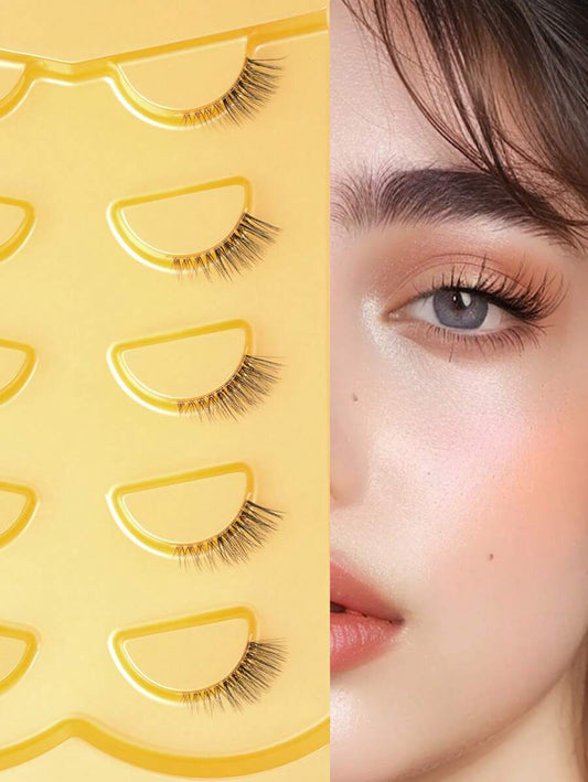 SHEIN مجموعة 5 ازواج رموش قططية قصيرة بفرو صناعي وشريط شفاف