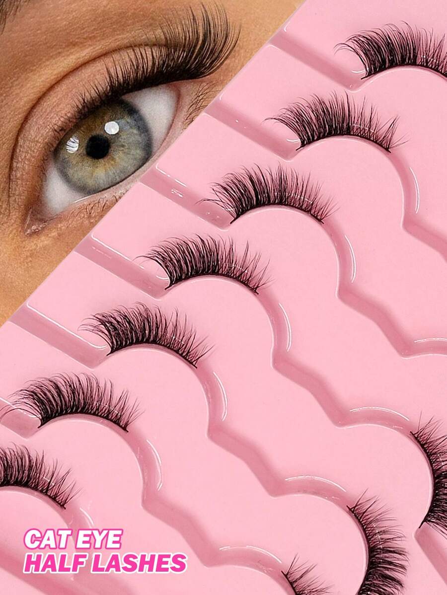 SHEIN Asiteo رموش 7 أزواج نصفية طبيعية ذيل عين القطة