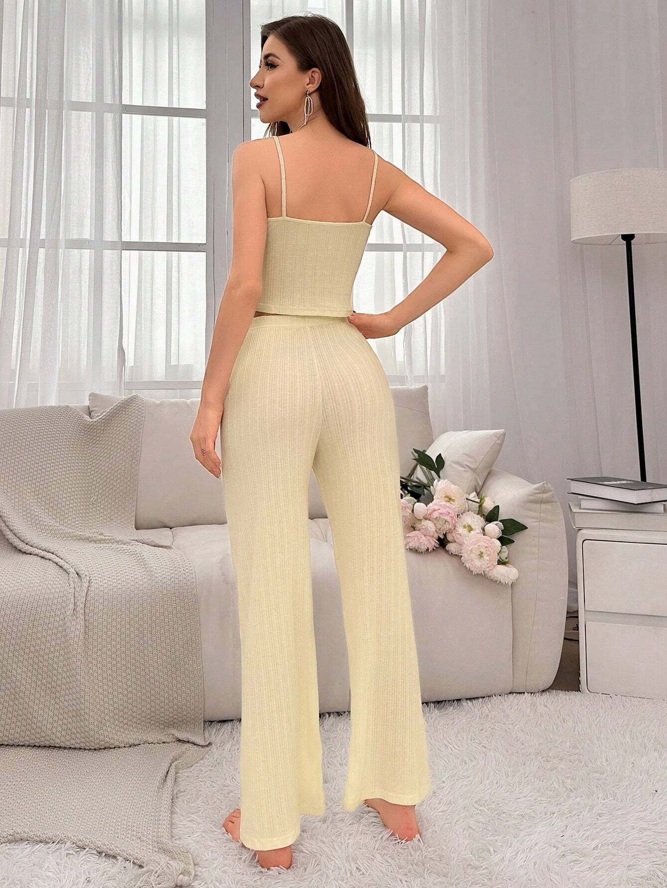Women'S Solid Color Ribbed Casual Homewear Set
