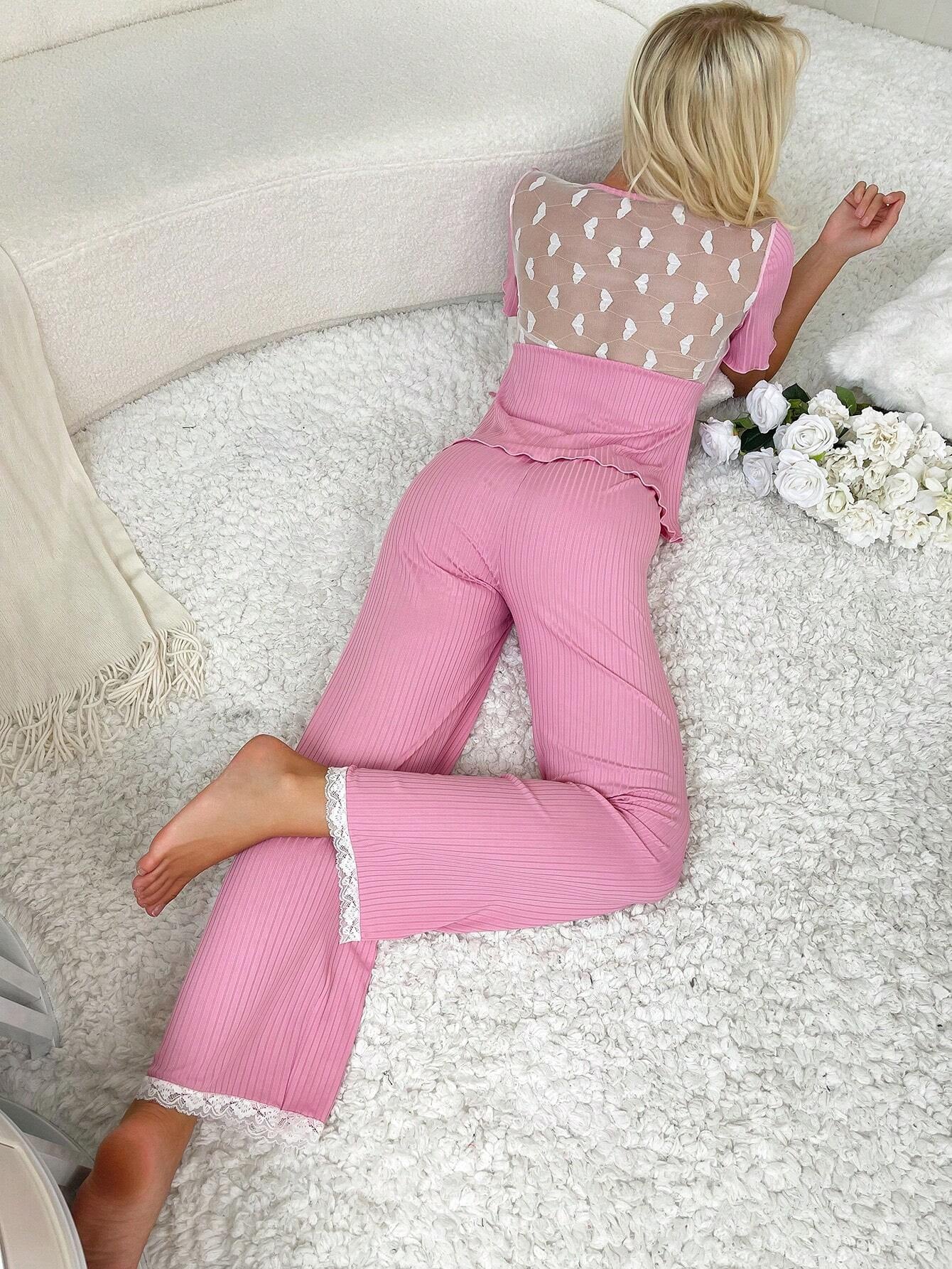 Sized Women'S Lace Embellished Plain & Simple Daily Pajama Set