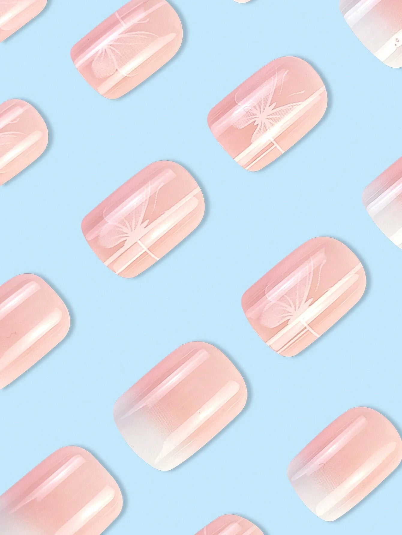 Upgrade Your Look with 24Pcs Short Style Square Shape Gradient Floral Pattern Jelly Pink False Nails, Perfect for Parties or Daily Wear