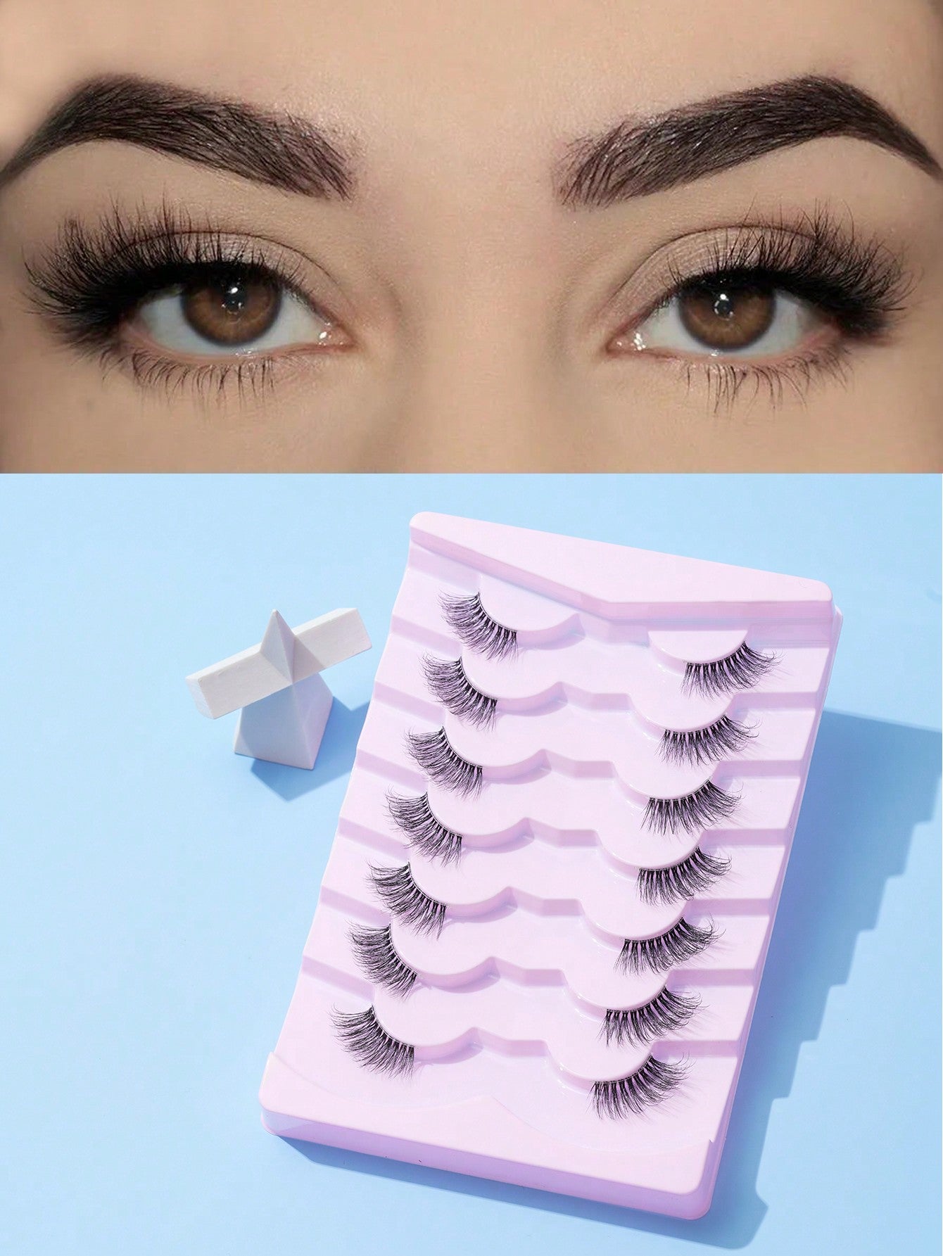 7Pairs 5D Volume Curl Transparent Stem Cluster Half False Eyelashes, 0.7-1.4Cm