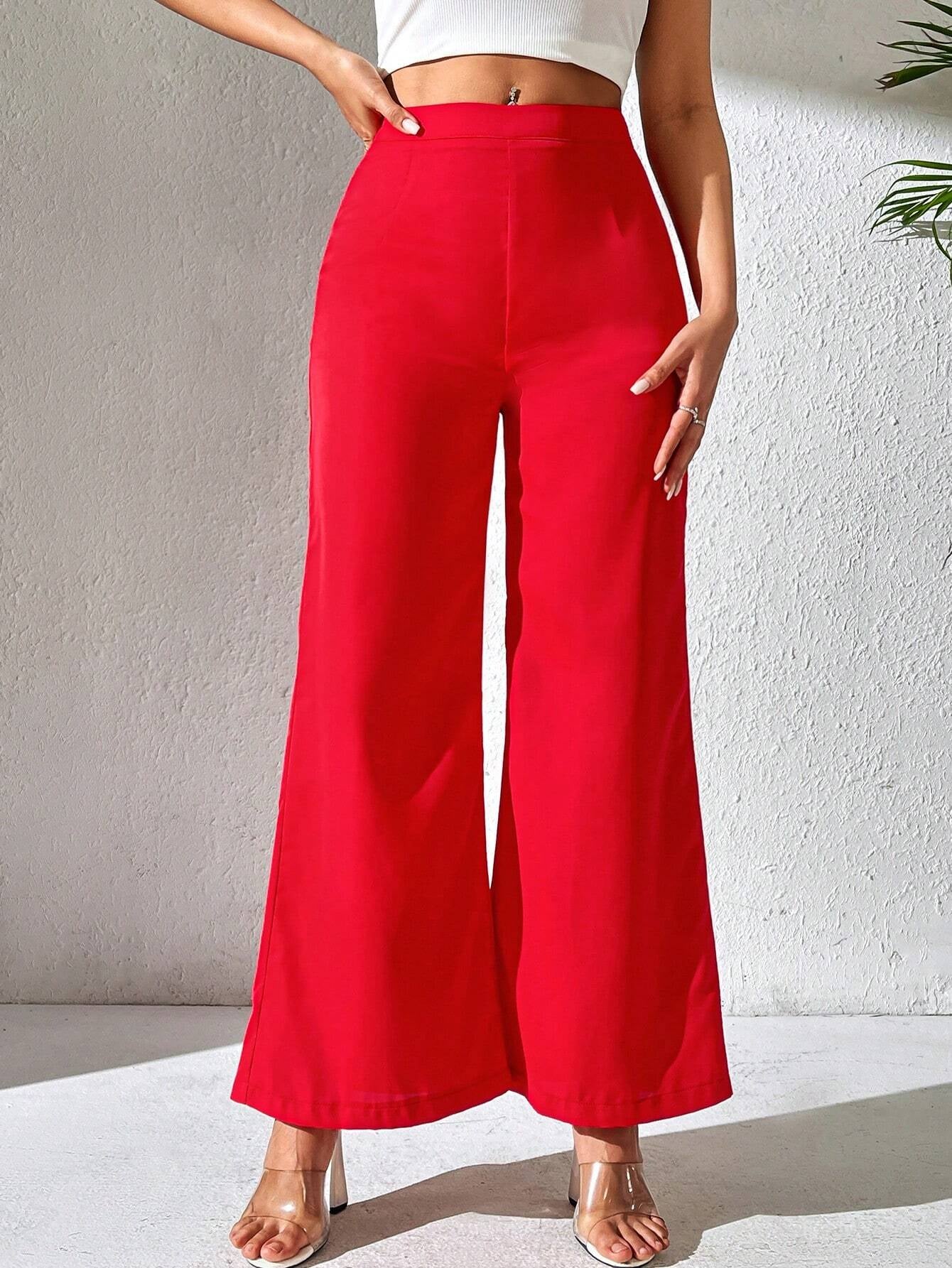 PETITE Solid Color Wide Leg Pants