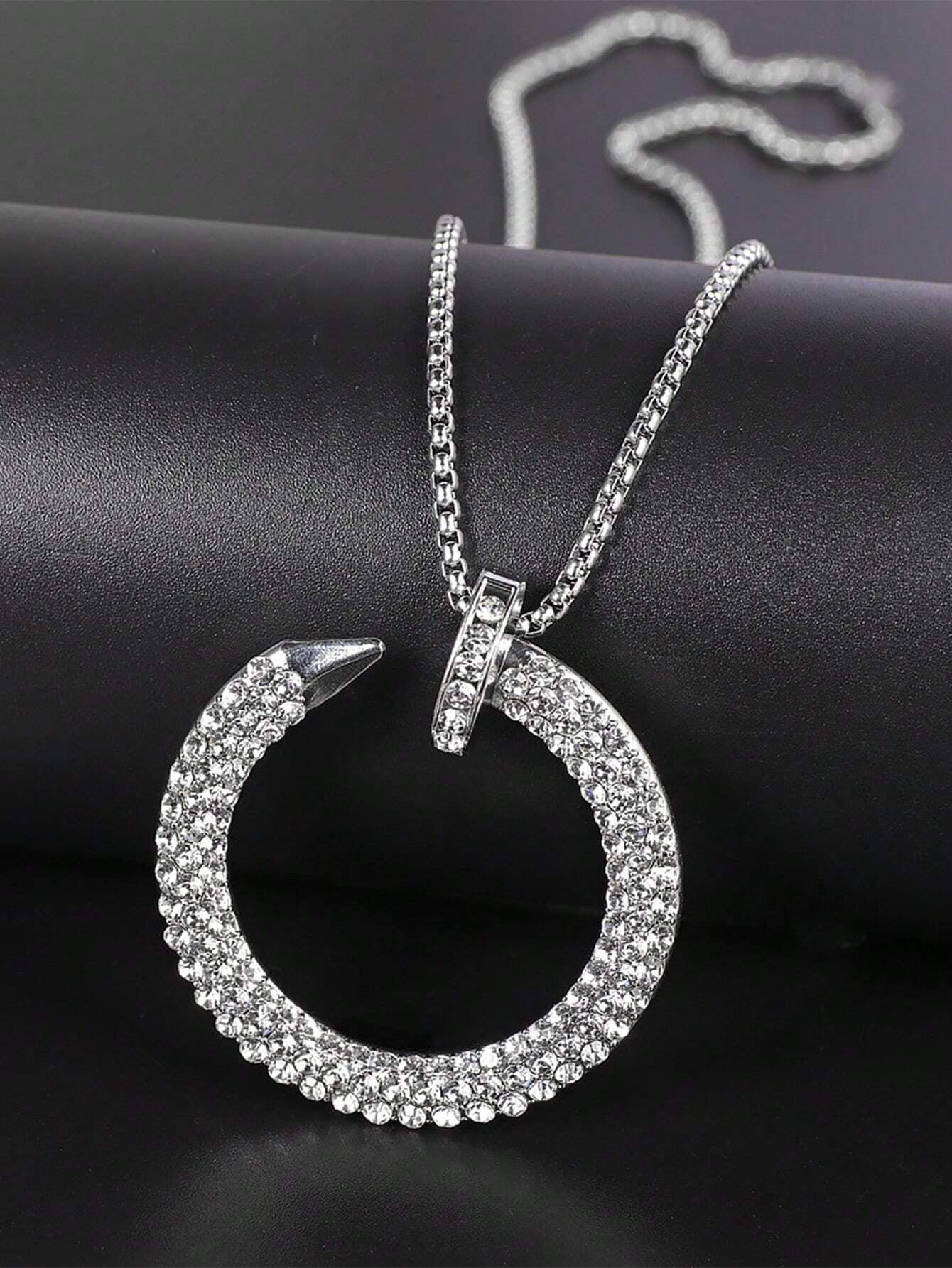 1Pc Fashionable round Pendant Nail Full of Diamonds Necklace, Suitable for Men and Women'S Daily Wear