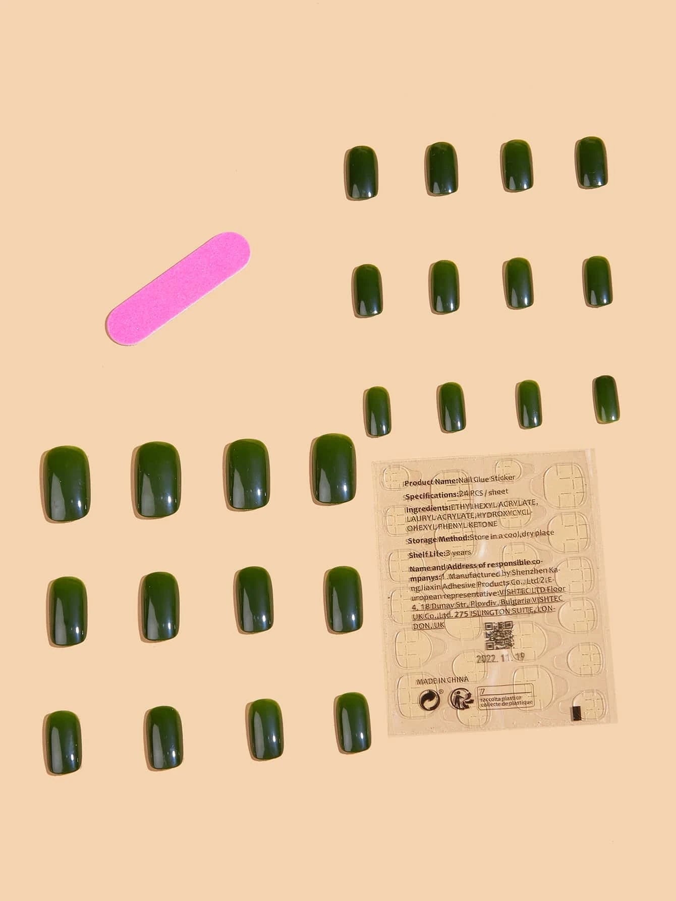 Upgrade Your Look with 24Pcs Long Square Plain Green Solid Color Fake Nail & 1Pc Nail File & 1Sheet Tape