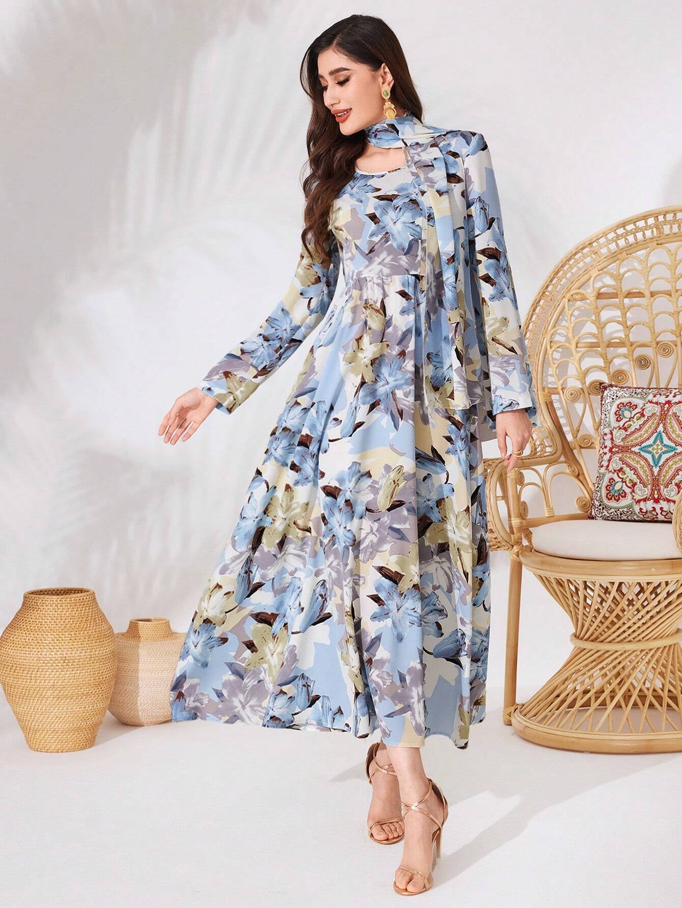 Modely Women'S Floral Print Long Sleeve Dress