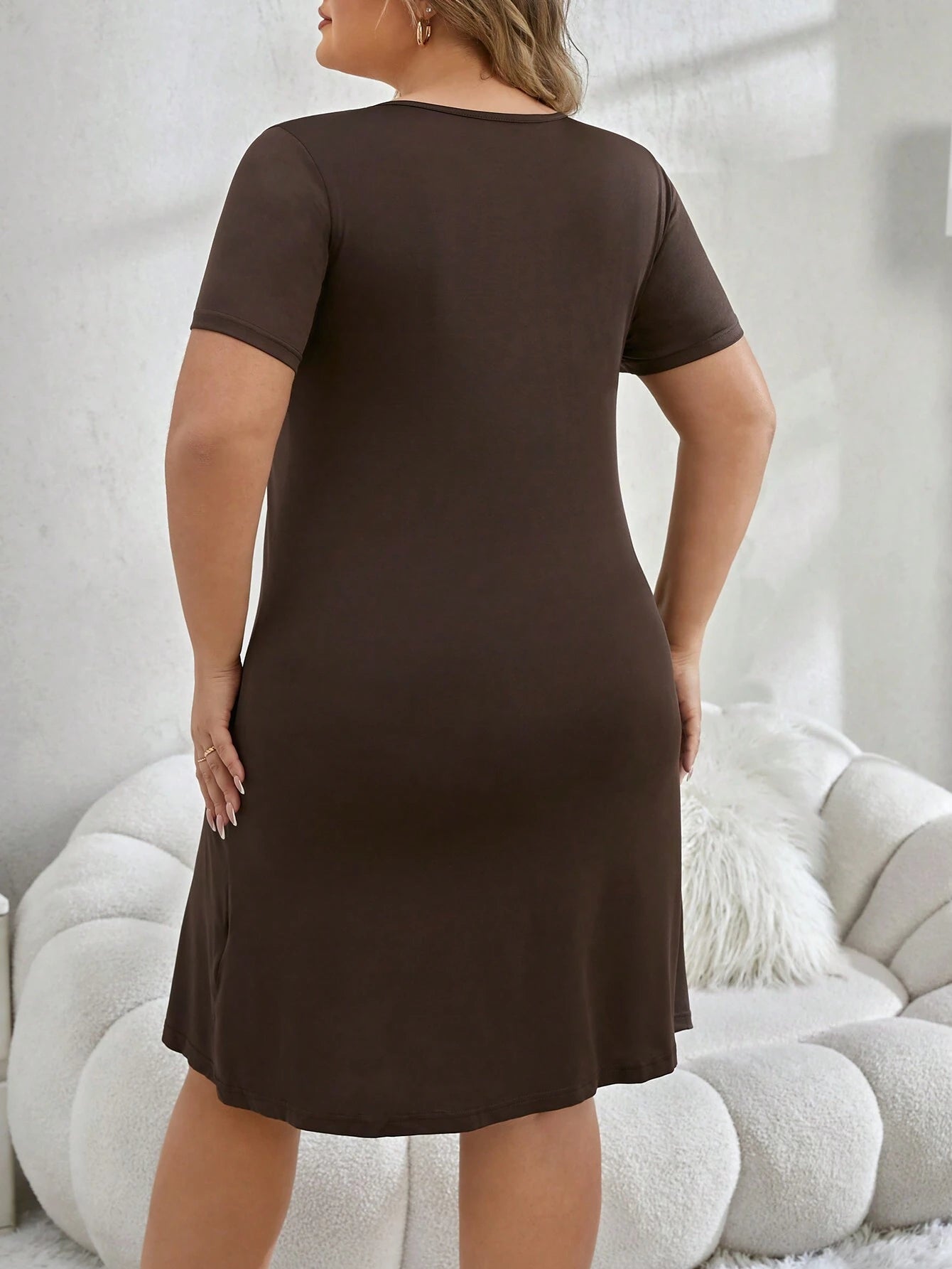 Plus Size Solid Color Short Sleeve Nightdress