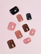 4 Colors (96 Pcs) Square Shape Press Nails Medium Size False Nails Brown Series Fake Nails Acrylic Faux Gloss Design Nails Full Coverage Nails for Women and Girls as Gifts